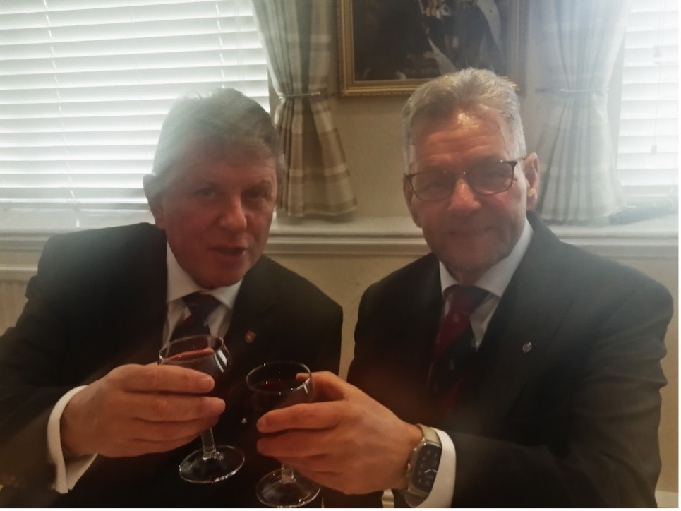 The Pro Provincial Grand Master and the newly Installed Master of Middlesex Masters Uxbridge Lodge No 9292 W. Bro Peter Lawrence PPrSGD - the sun shining on the righteous.