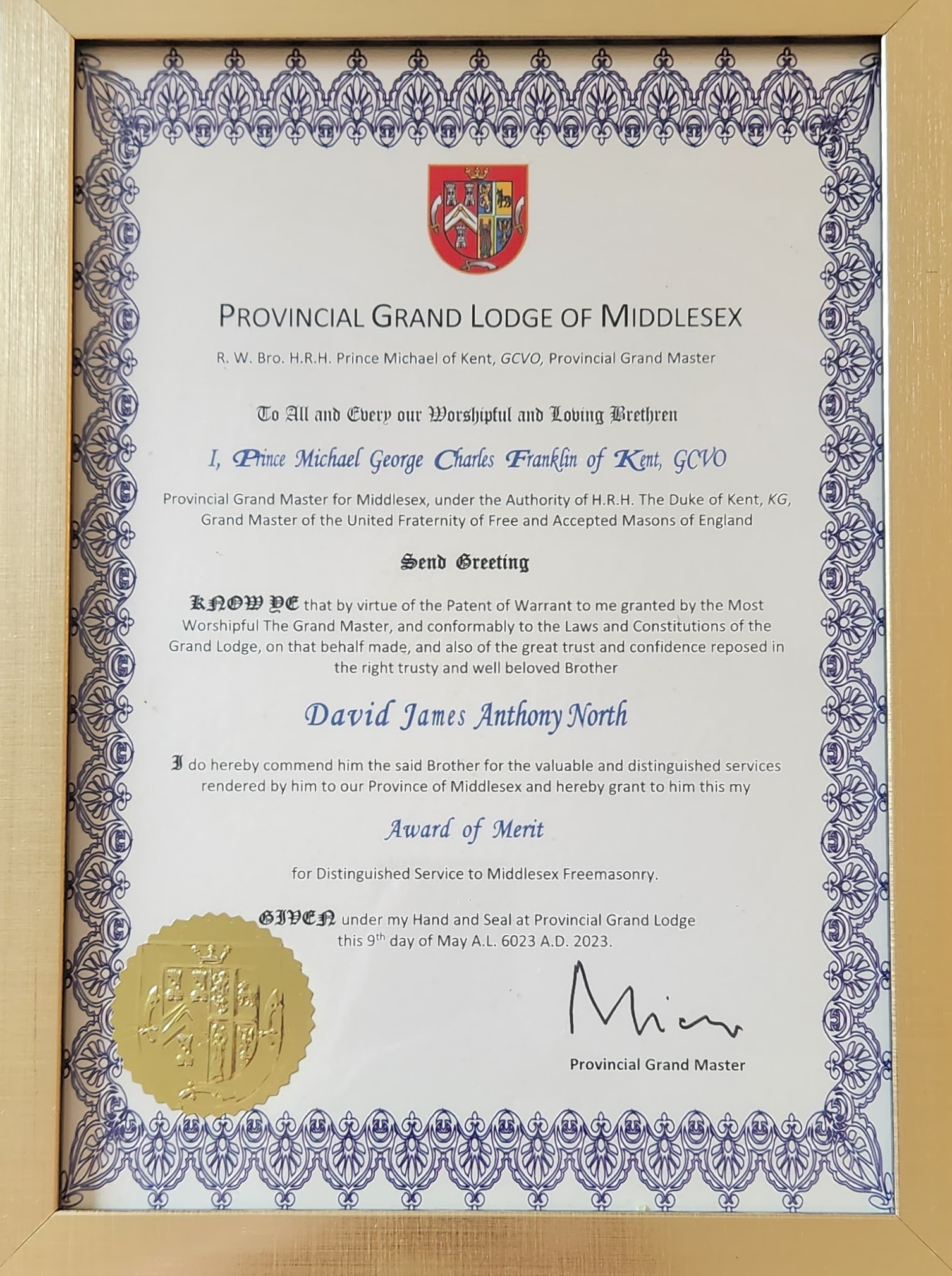 Award of Merit Certificate
