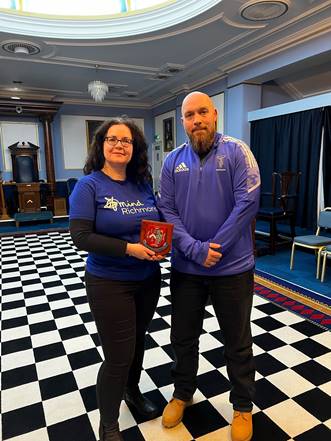 W. Bro Matthew Gawn WM of Campbell Lodge with Suzanne Lynn of MIND.